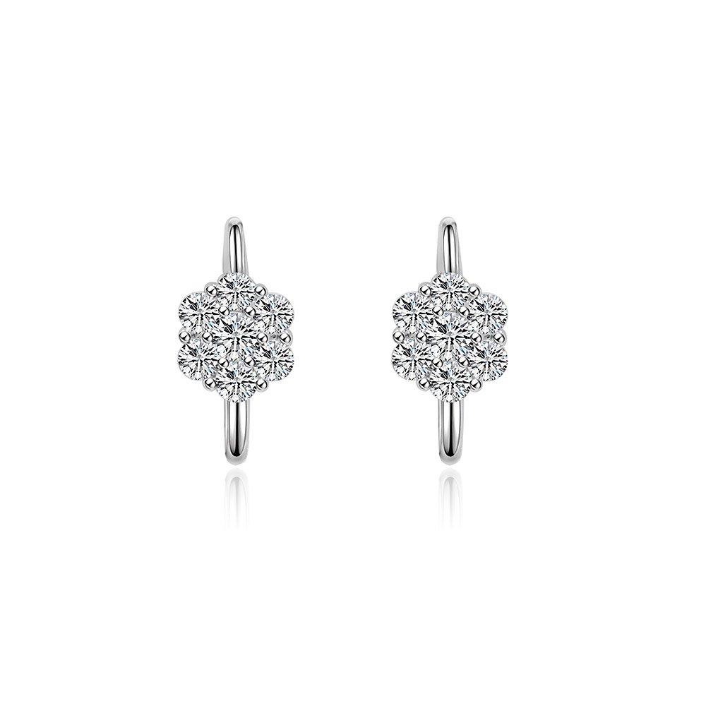 Floral Clear CZ Huggie Earrings